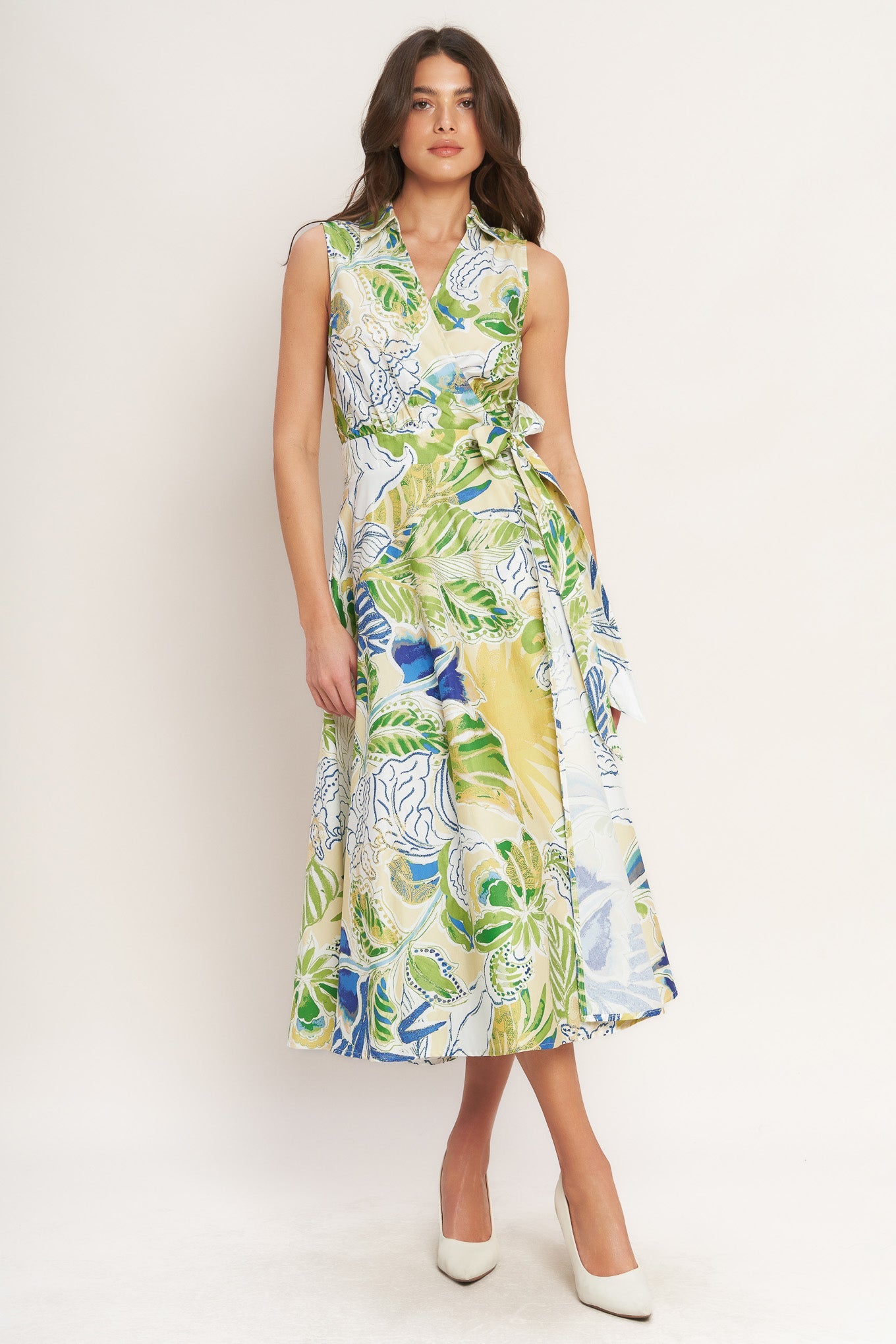 Midi Dress for Women with Surplice Neckline