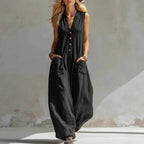 Women’s Sleeveless Linen V-Neck Jumpsuit – Casual Boho Summer Romper Playsuit Vacation Outfit