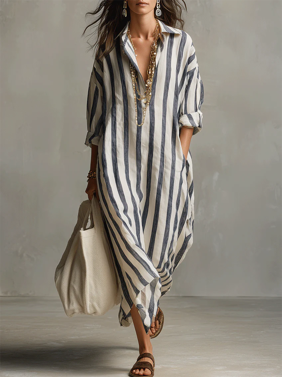 Women’s Liora Stripe Oversized Maxi Dress Flowy Relaxed Fit Lightweight Breathable Long Dress Vertical Stripe Casual Beach Vacation Outfit
