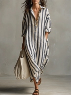 Women’s Liora Stripe Oversized Maxi Dress Flowy Relaxed Fit Lightweight Breathable Long Dress Vertical Stripe Casual Beach Vacation Outfit
