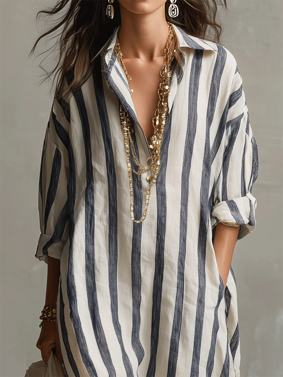 Women’s Liora Stripe Oversized Maxi Dress Flowy Relaxed Fit Lightweight Breathable Long Dress Vertical Stripe Casual Beach Vacation Outfit