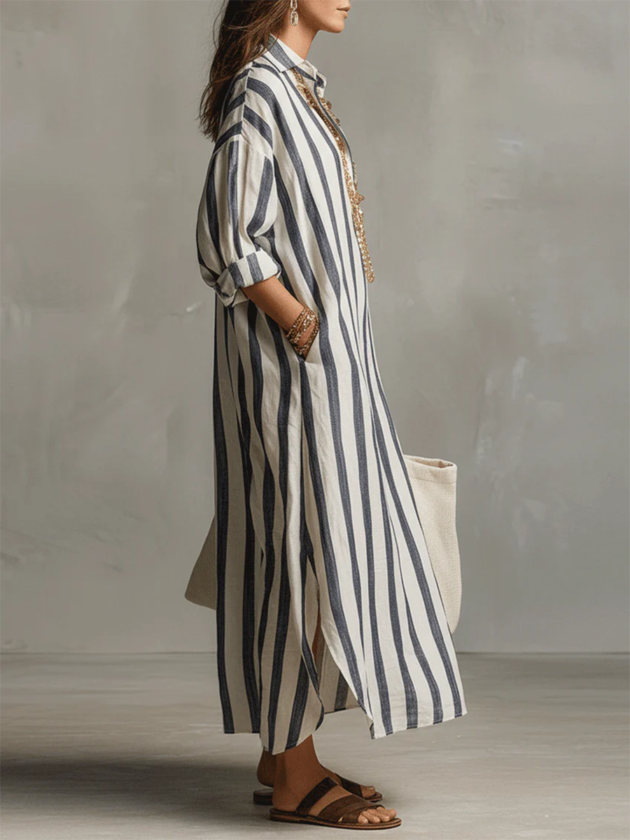 Women’s Liora Stripe Oversized Maxi Dress Flowy Relaxed Fit Lightweight Breathable Long Dress Vertical Stripe Casual Beach Vacation Outfit