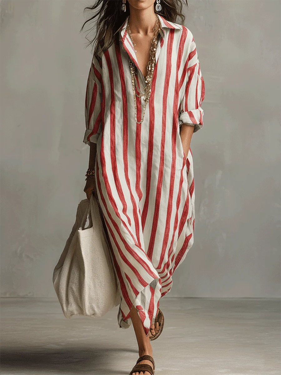Women’s Liora Stripe Oversized Maxi Dress Flowy Relaxed Fit Lightweight Breathable Long Dress Vertical Stripe Casual Beach Vacation Outfit