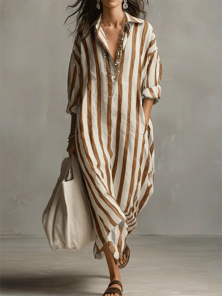 Women’s Liora Stripe Oversized Maxi Dress Flowy Relaxed Fit Lightweight Breathable Long Dress Vertical Stripe Casual Beach Vacation Outfit