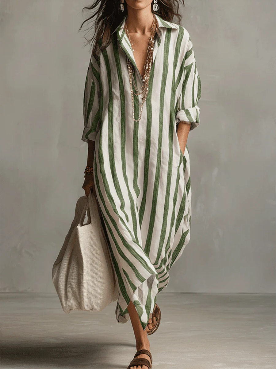 Women’s Liora Stripe Oversized Maxi Dress Flowy Relaxed Fit Lightweight Breathable Long Dress Vertical Stripe Casual Beach Vacation Outfit