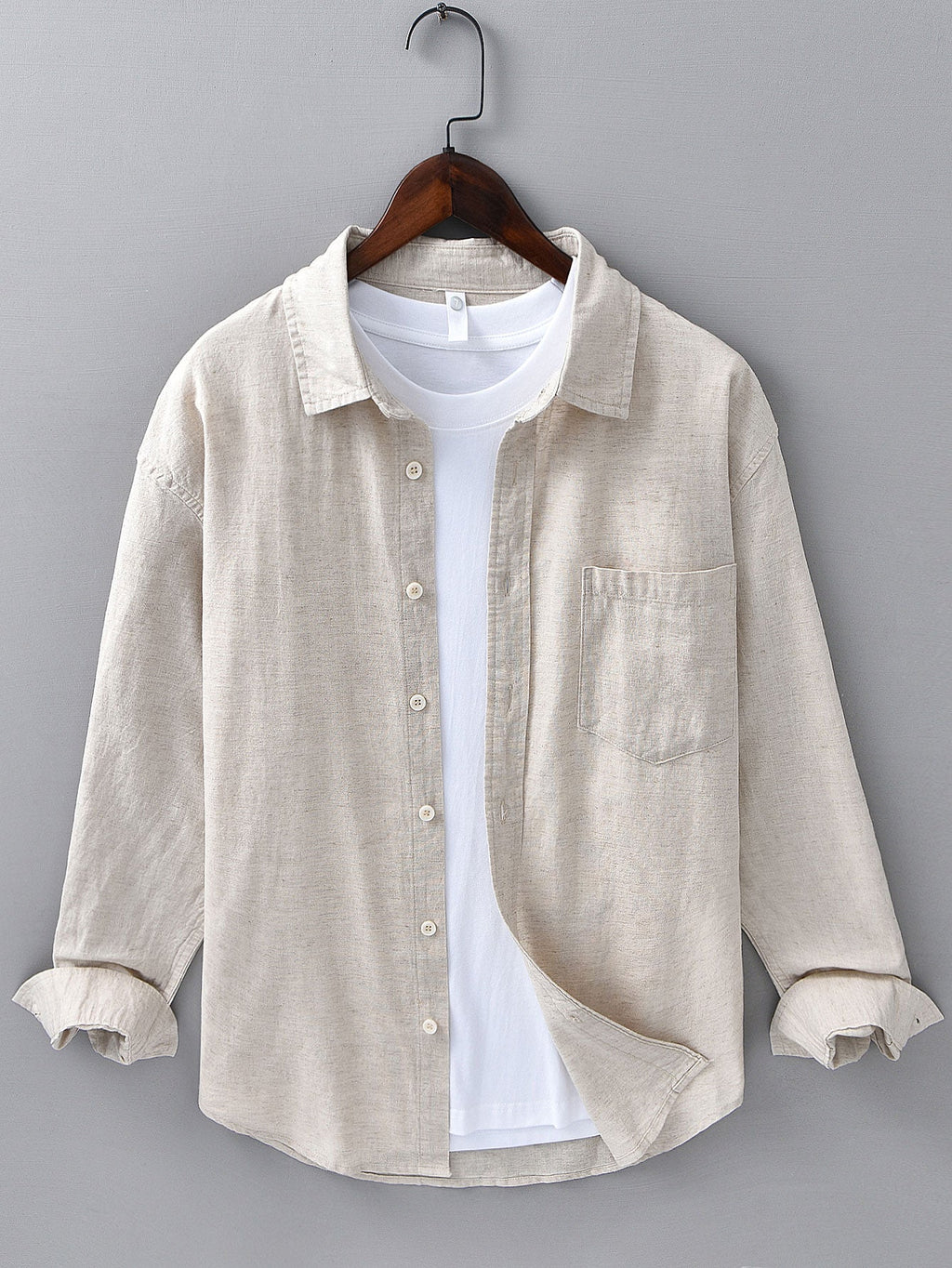 Men’s Cotton Linen Button-Down Shirt – Breathable Casual Regular Fit Lightweight Long Sleeve Summer Shirt