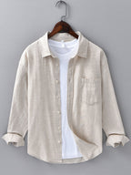 Men’s Cotton Linen Button-Down Shirt – Breathable Casual Regular Fit Lightweight Long Sleeve Summer Shirt