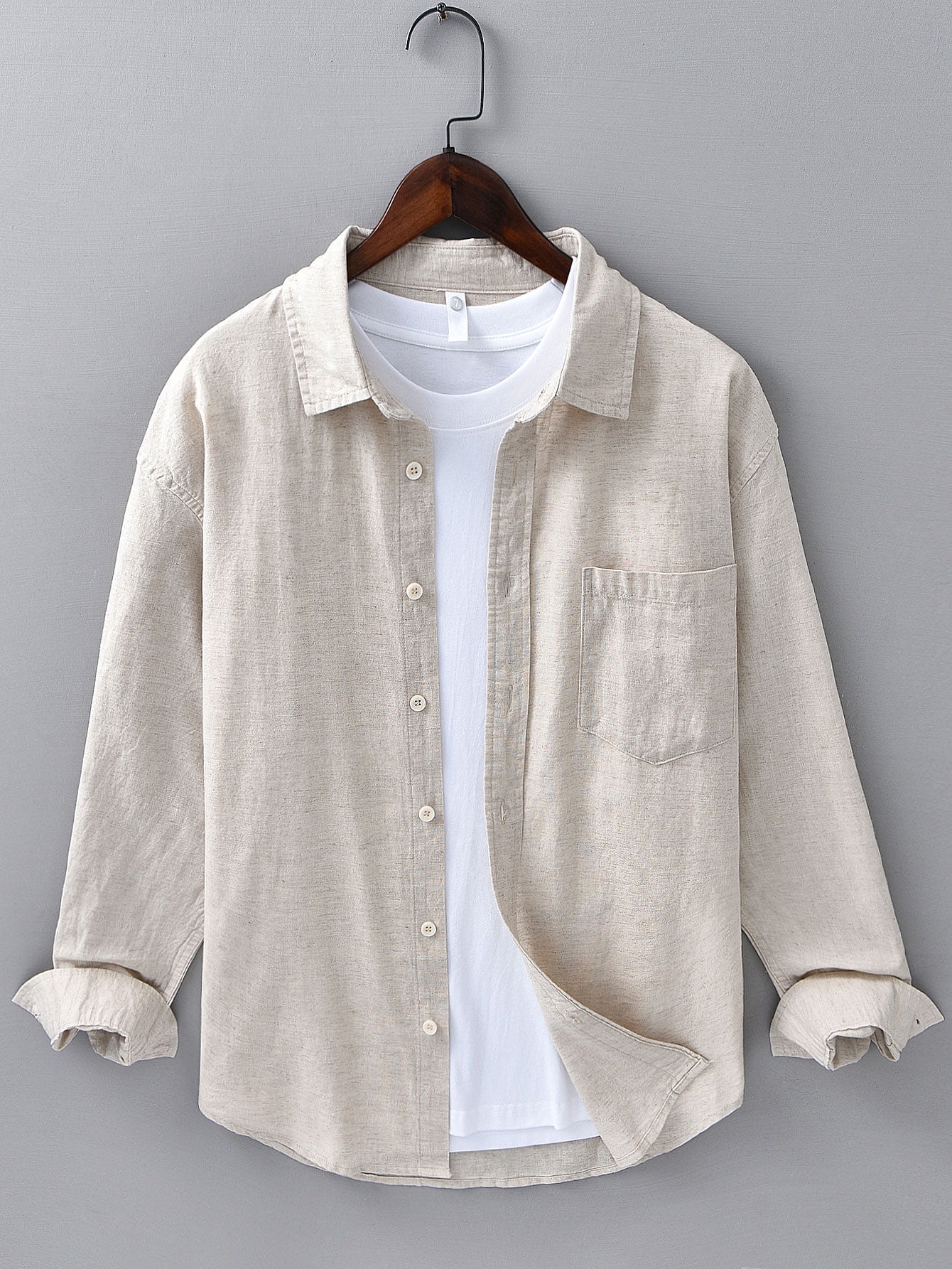 Men’s Cotton Linen Button-Down Shirt – Breathable Casual Regular Fit Lightweight Long Sleeve Summer Shirt