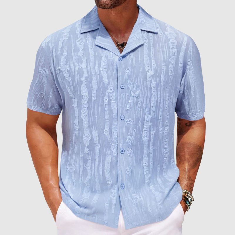 Men's Textured Wave Shirt – Cuban Collar Relaxed Summer Shirt