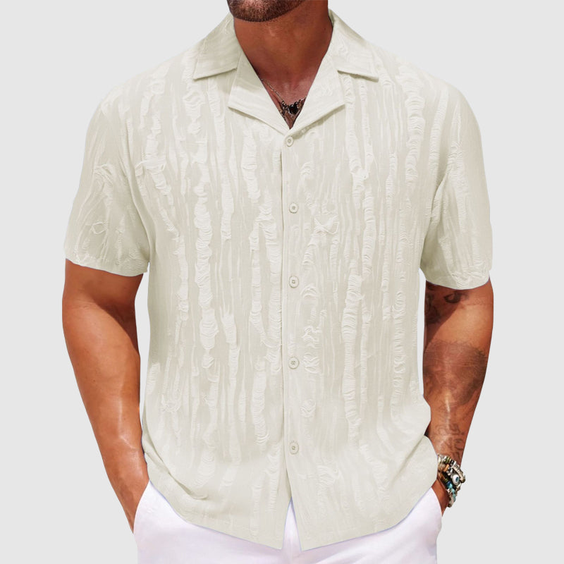 Men's Textured Wave Shirt – Cuban Collar Relaxed Summer Shirt