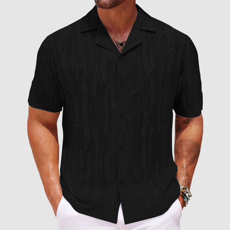 Men's Textured Wave Shirt – Cuban Collar Relaxed Summer Shirt