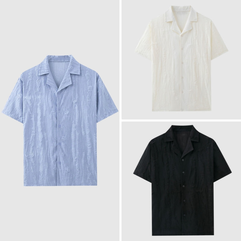 Men's Textured Wave Shirt – Cuban Collar Relaxed Summer Shirt