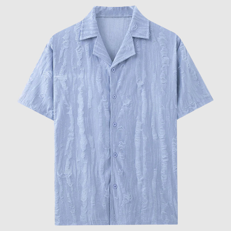 Men's Textured Wave Shirt – Cuban Collar Relaxed Summer Shirt