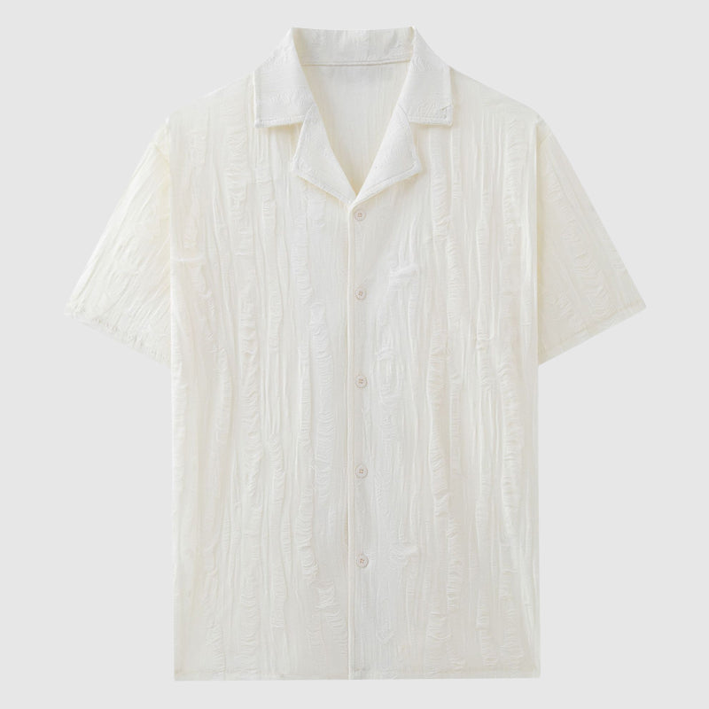 Men's Textured Wave Shirt – Cuban Collar Relaxed Summer Shirt