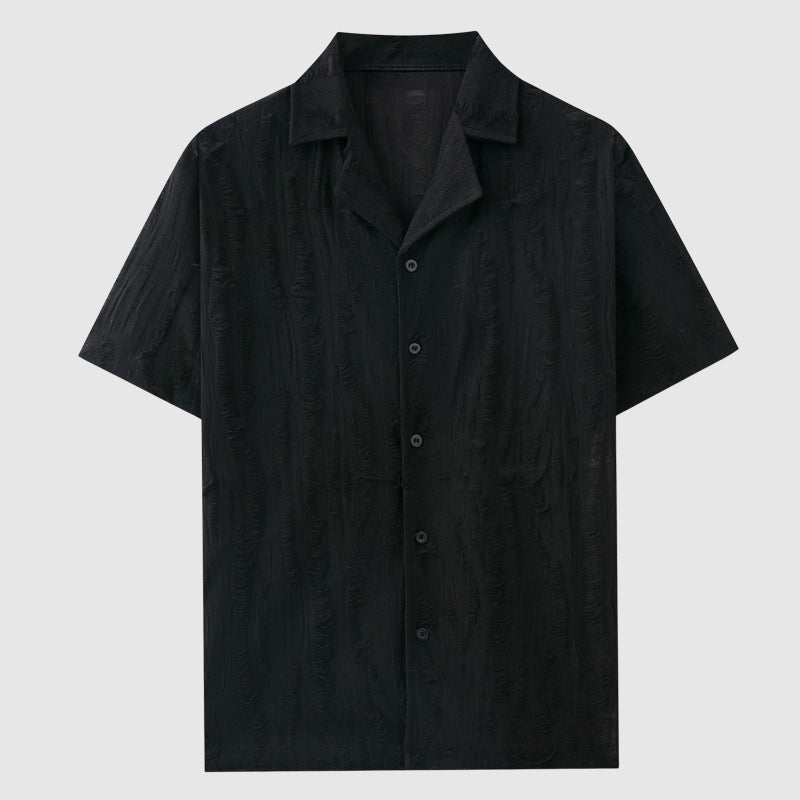 Men's Textured Wave Shirt – Cuban Collar Relaxed Summer Shirt