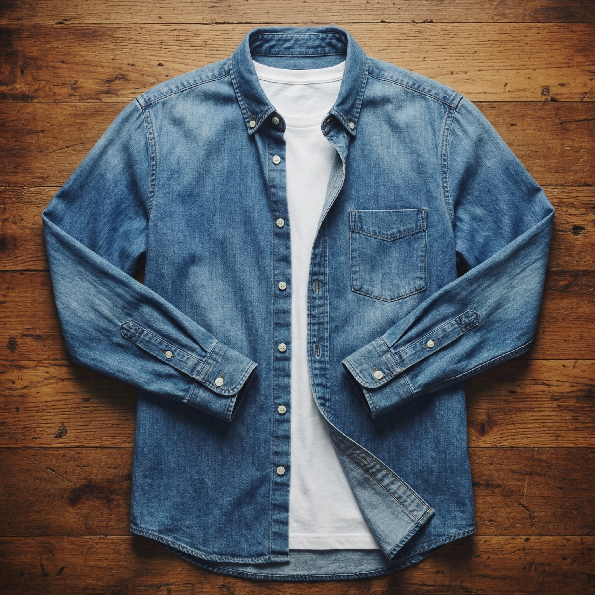 Men’s Premium Denim Shirt – Classic Long Sleeve Cotton Button-Up Casual Shirt
