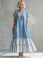 Women’s Lumi Layered Maxi Dress Relaxed Fit Flowy Lightweight Short Sleeve Contrast Hem Casual Everyday Summer Long Dress Effortless Chic Outfit