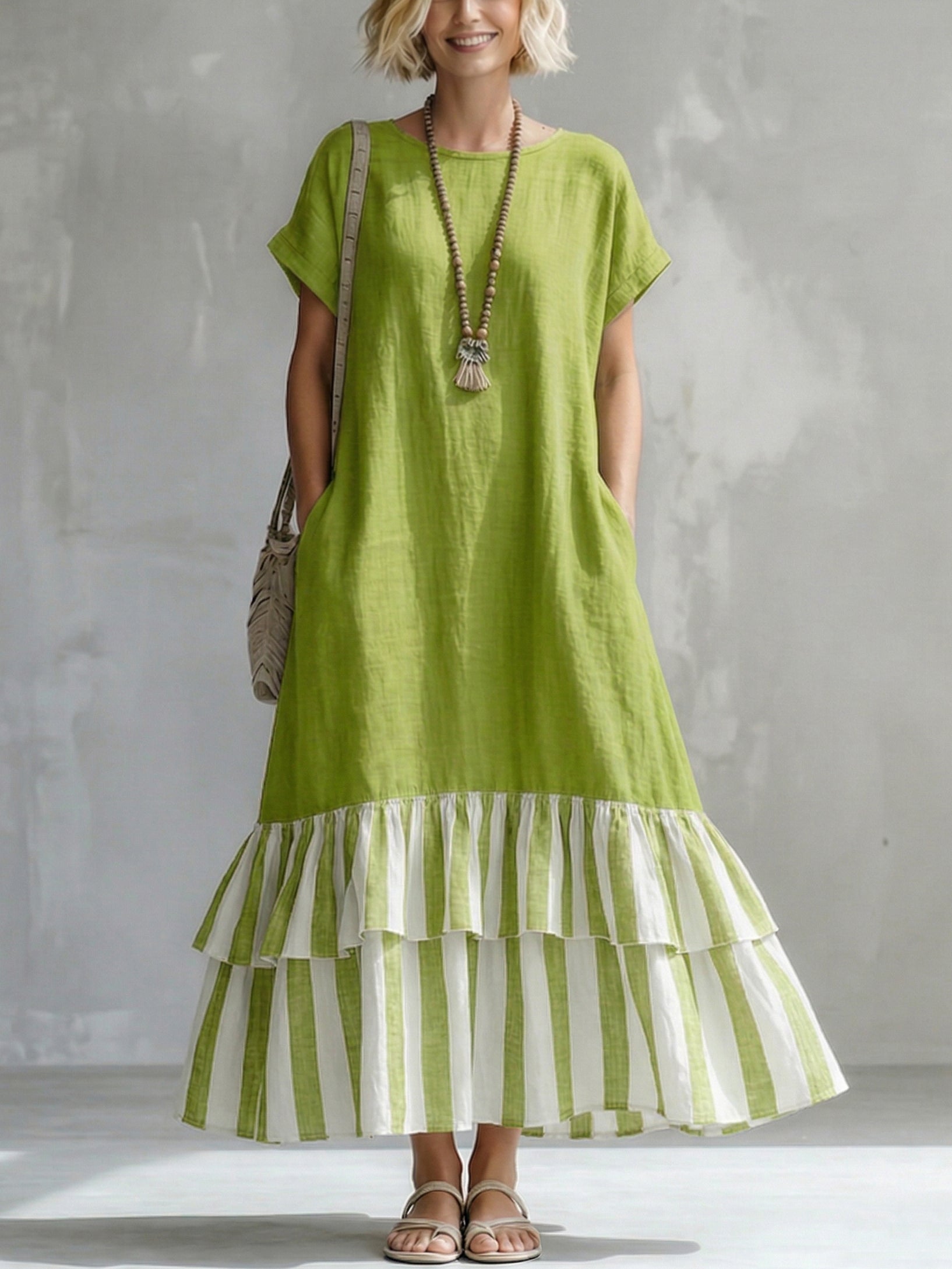 Women’s Lumi Layered Maxi Dress Relaxed Fit Flowy Lightweight Short Sleeve Contrast Hem Casual Everyday Summer Long Dress Effortless Chic Outfit