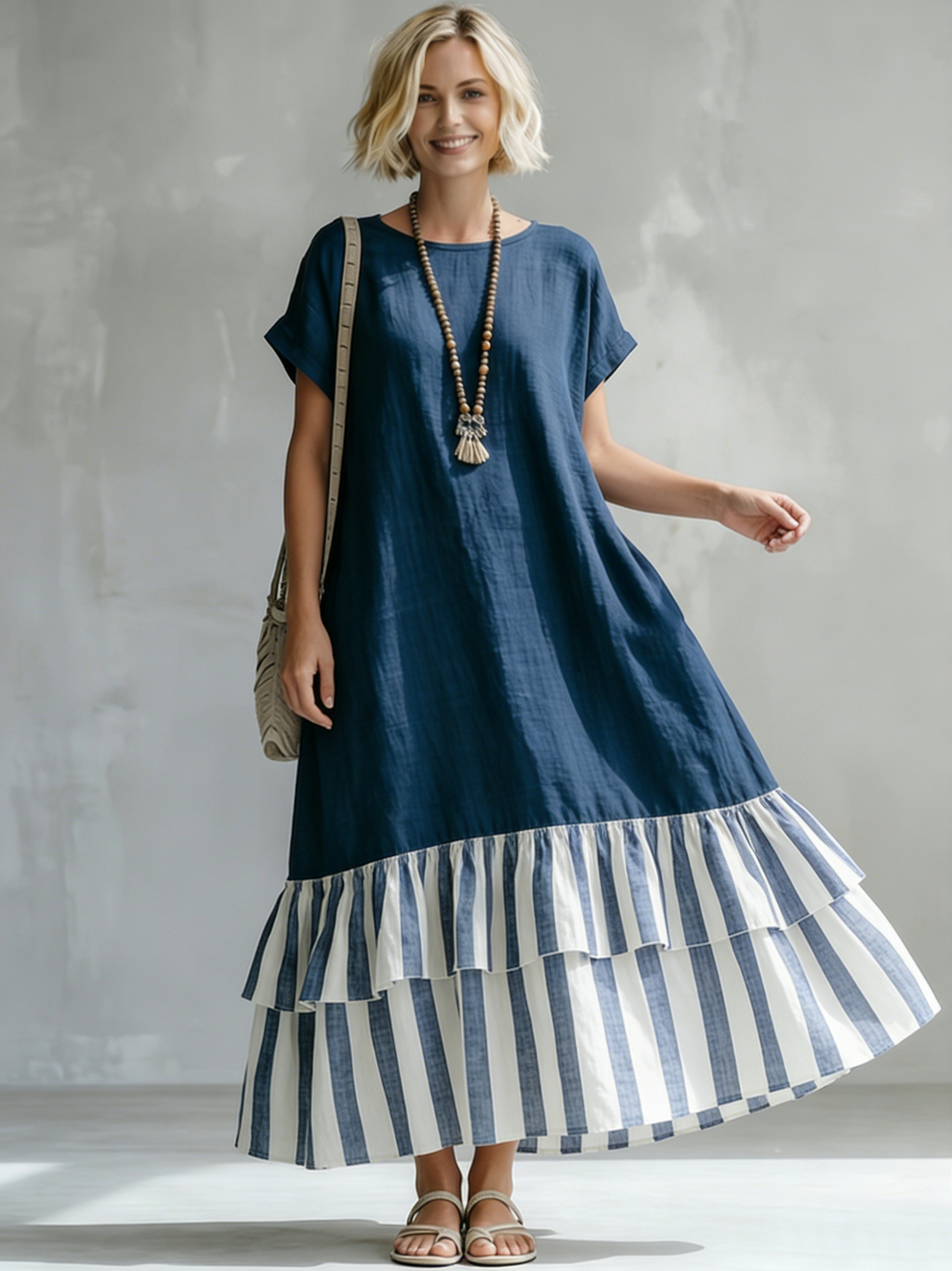 Women’s Lumi Layered Maxi Dress Relaxed Fit Flowy Lightweight Short Sleeve Contrast Hem Casual Everyday Summer Long Dress Effortless Chic Outfit