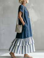 Women’s Lumi Layered Maxi Dress Relaxed Fit Flowy Lightweight Short Sleeve Contrast Hem Casual Everyday Summer Long Dress Effortless Chic Outfit