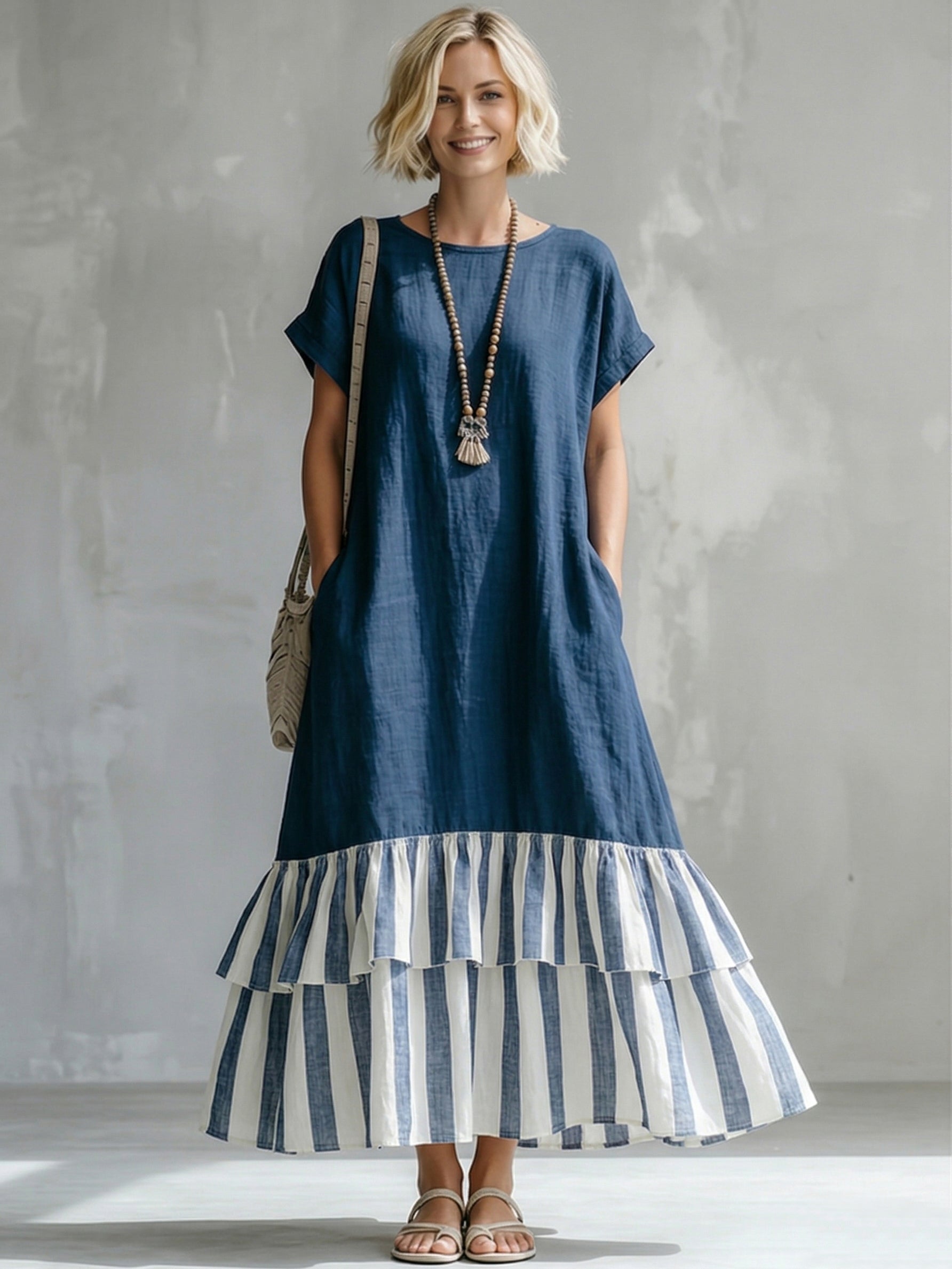 Women’s Lumi Layered Maxi Dress Relaxed Fit Flowy Lightweight Short Sleeve Contrast Hem Casual Everyday Summer Long Dress Effortless Chic Outfit