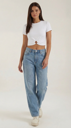 Luna Heart Hardware Crop Top — Women’s Fitted Stretch Jersey Cap Sleeve Cropped Y2K Style Sweetheart Detail Tee