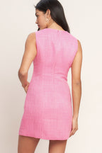 Tweed Jewel Button Sleeveless Mini Dress