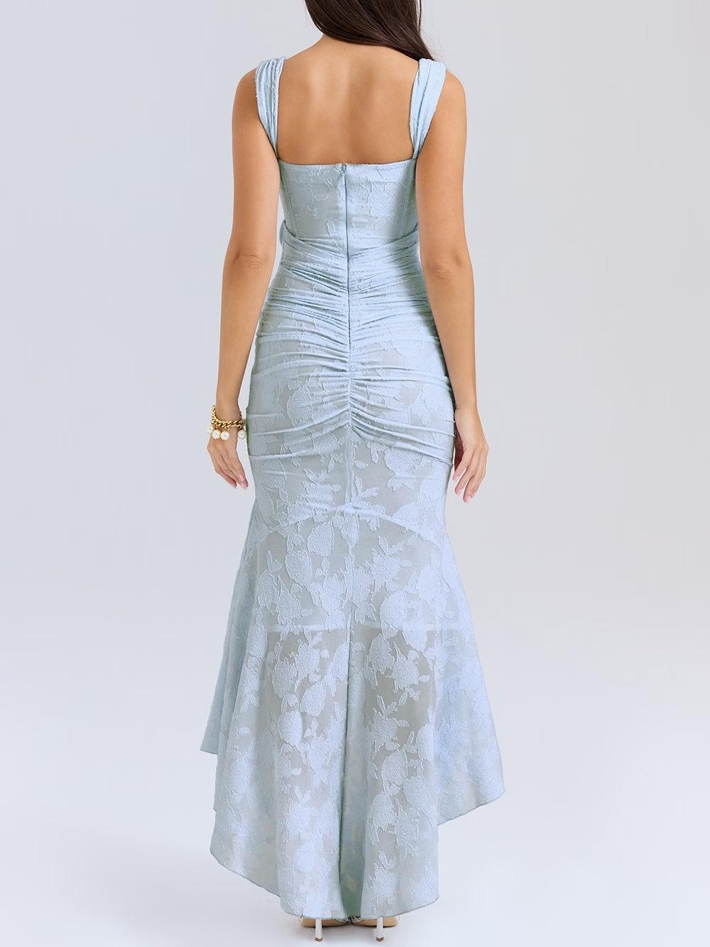 Women’s Floral Bellflower Maxi Dress – Structured Bust Ruched Waist Elegant Romantic Gown