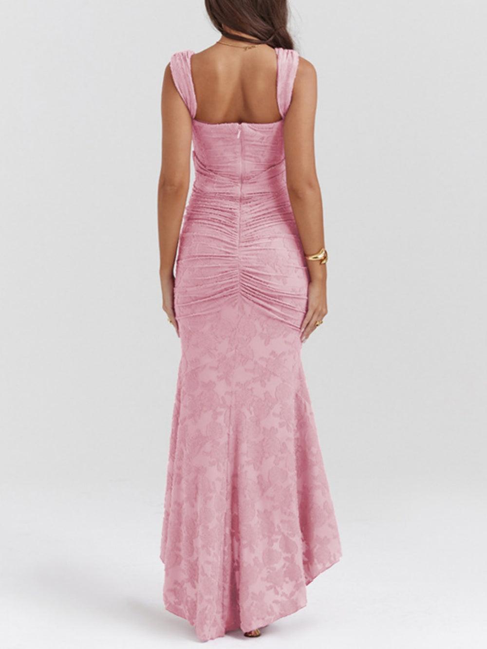 Women’s Floral Bellflower Maxi Dress – Structured Bust Ruched Waist Elegant Romantic Gown