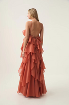 Women’s Halter Ruffle Maxi Dress – Flowing Elegant Statement Occasion Gown