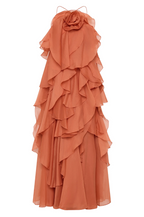 Women’s Halter Ruffle Maxi Dress – Flowing Elegant Statement Occasion Gown