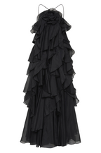 Women’s Halter Ruffle Maxi Dress – Flowing Elegant Statement Occasion Gown