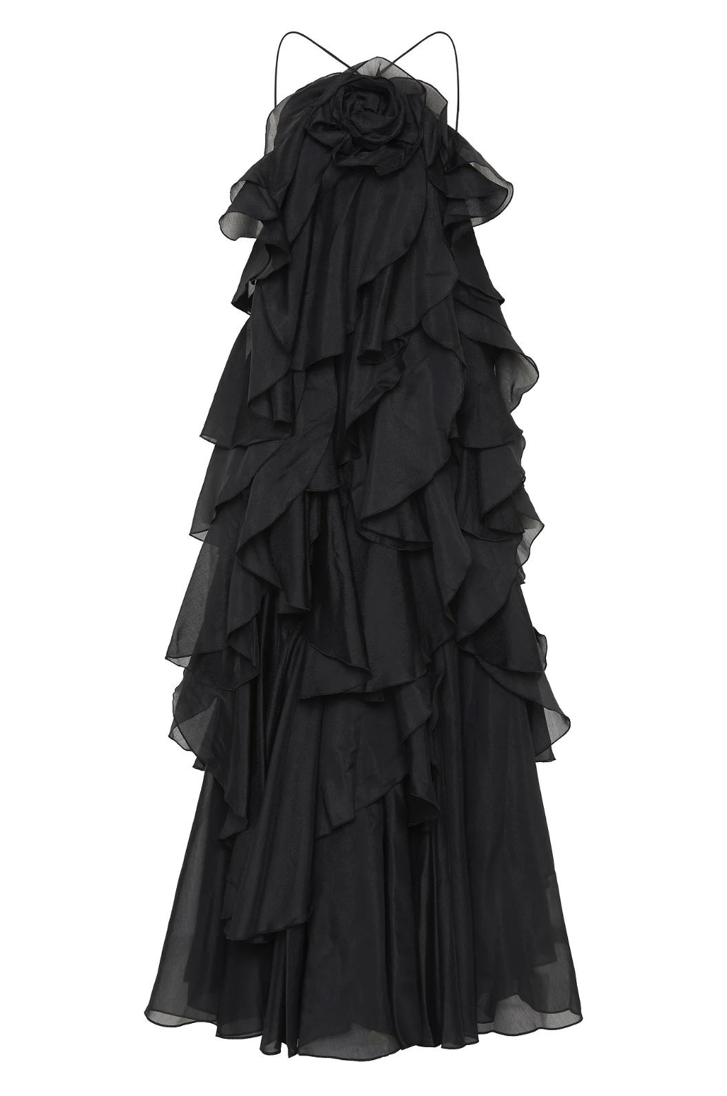 Women’s Halter Ruffle Maxi Dress – Flowing Elegant Statement Occasion Gown