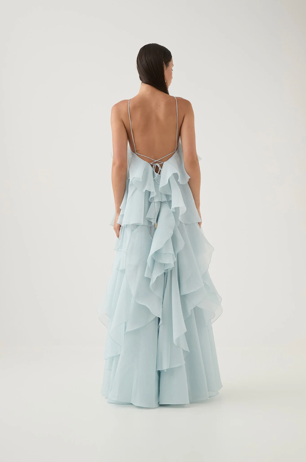 Women’s Halter Ruffle Maxi Dress – Flowing Elegant Statement Occasion Gown