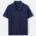 Men’s Textured Jacquard Button-Down Shirt – Vintage Geometric Knit with Chest Pocket