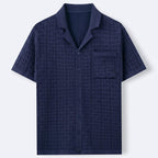 Men’s Textured Jacquard Button-Down Shirt – Vintage Geometric Knit with Chest Pocket
