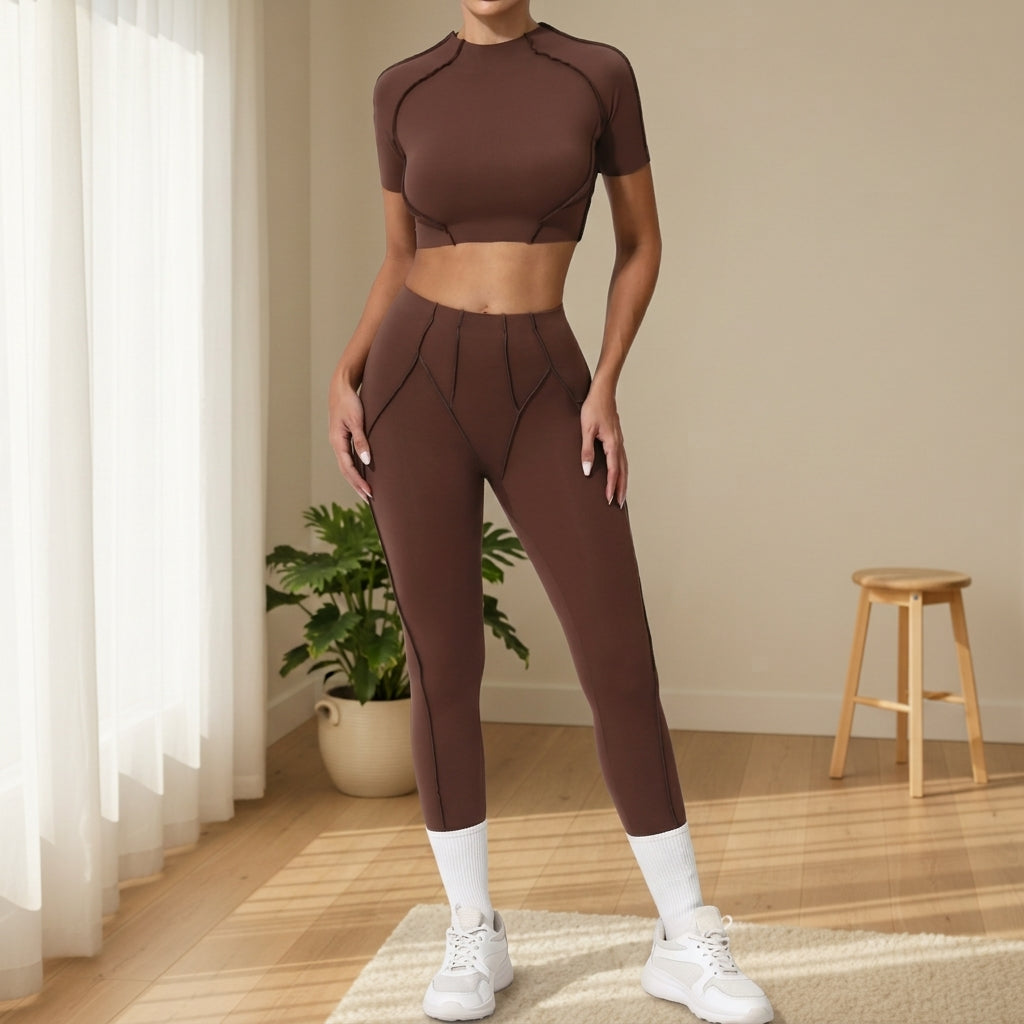 Women’s Seamless Yoga Set – High-Waisted Leggings & Long Sleeve Activewear Top