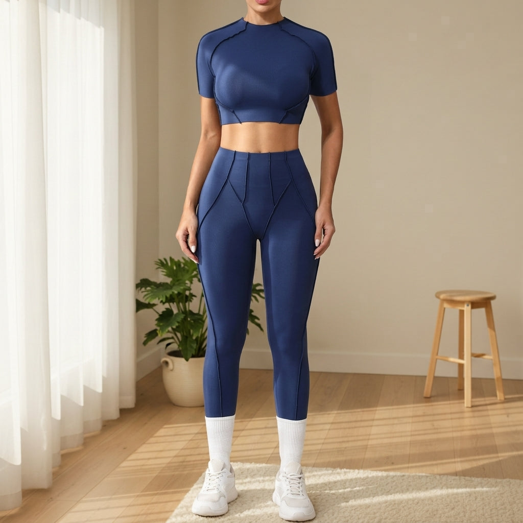 Women’s Seamless Yoga Set – High-Waisted Leggings & Long Sleeve Activewear Top