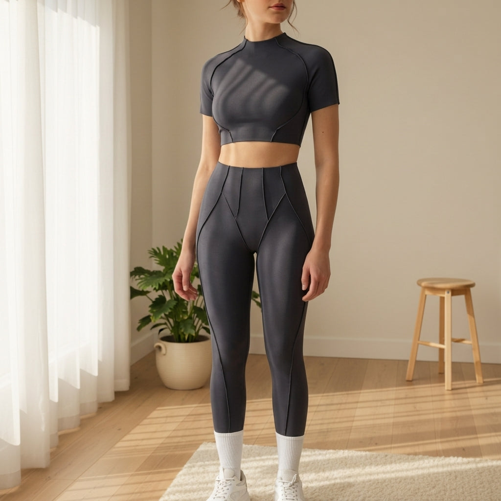 Women’s Seamless Yoga Set – High-Waisted Leggings & Long Sleeve Activewear Top