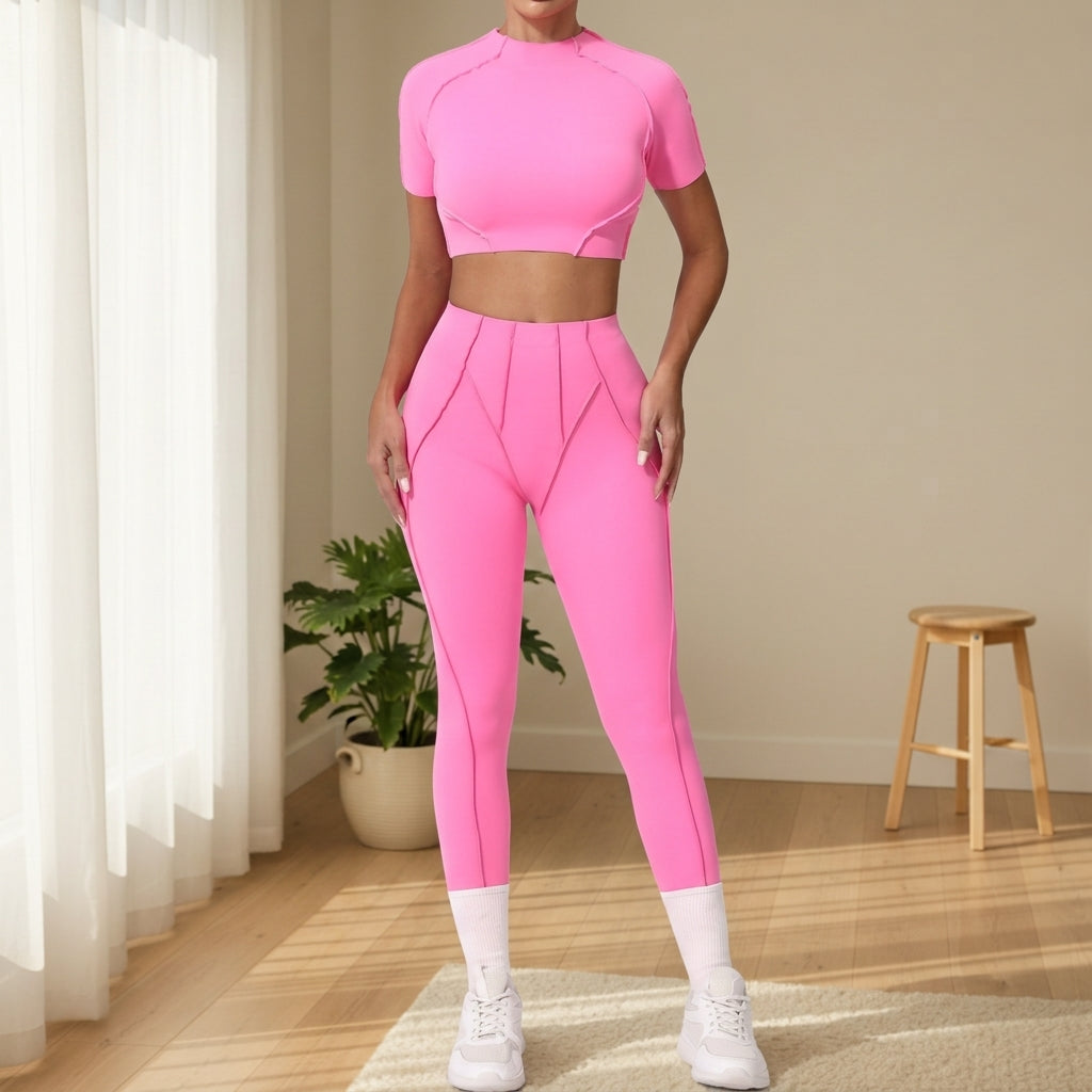 Women’s Seamless Yoga Set – High-Waisted Leggings & Long Sleeve Activewear Top