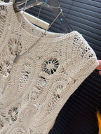 Women’s Crochet Two-Piece Set – Sleeveless Tank & Asymmetrical Maxi Skirt Summer Outfit