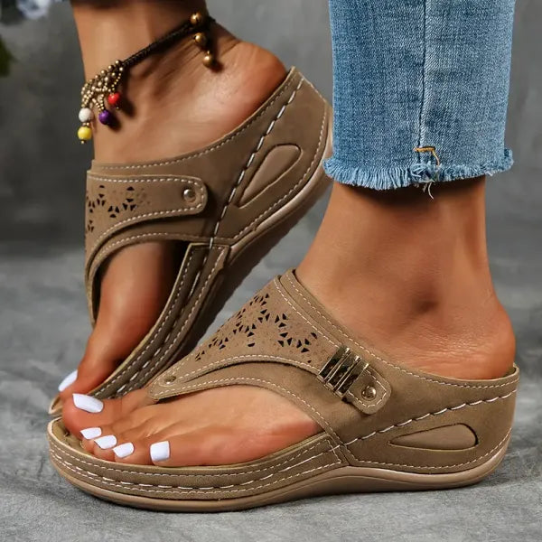 Women’s Melanie Comfort Wedge Sandals – Laser Cut Platform Orthopedic Summer Sandals