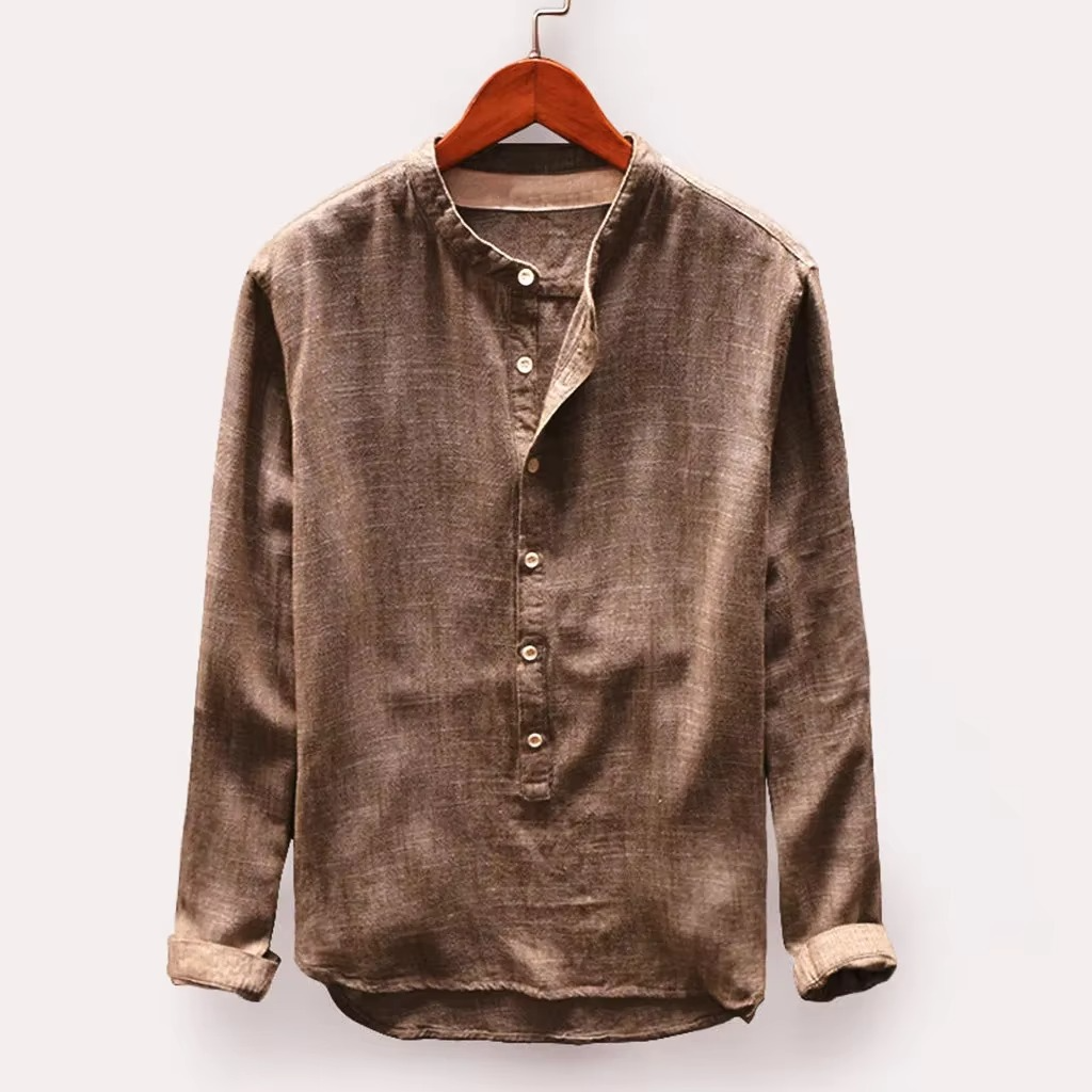 Men’s Cotton Linen Long Sleeve Shirt – Breathable Casual Smart Button Shirt for Work & Weekend