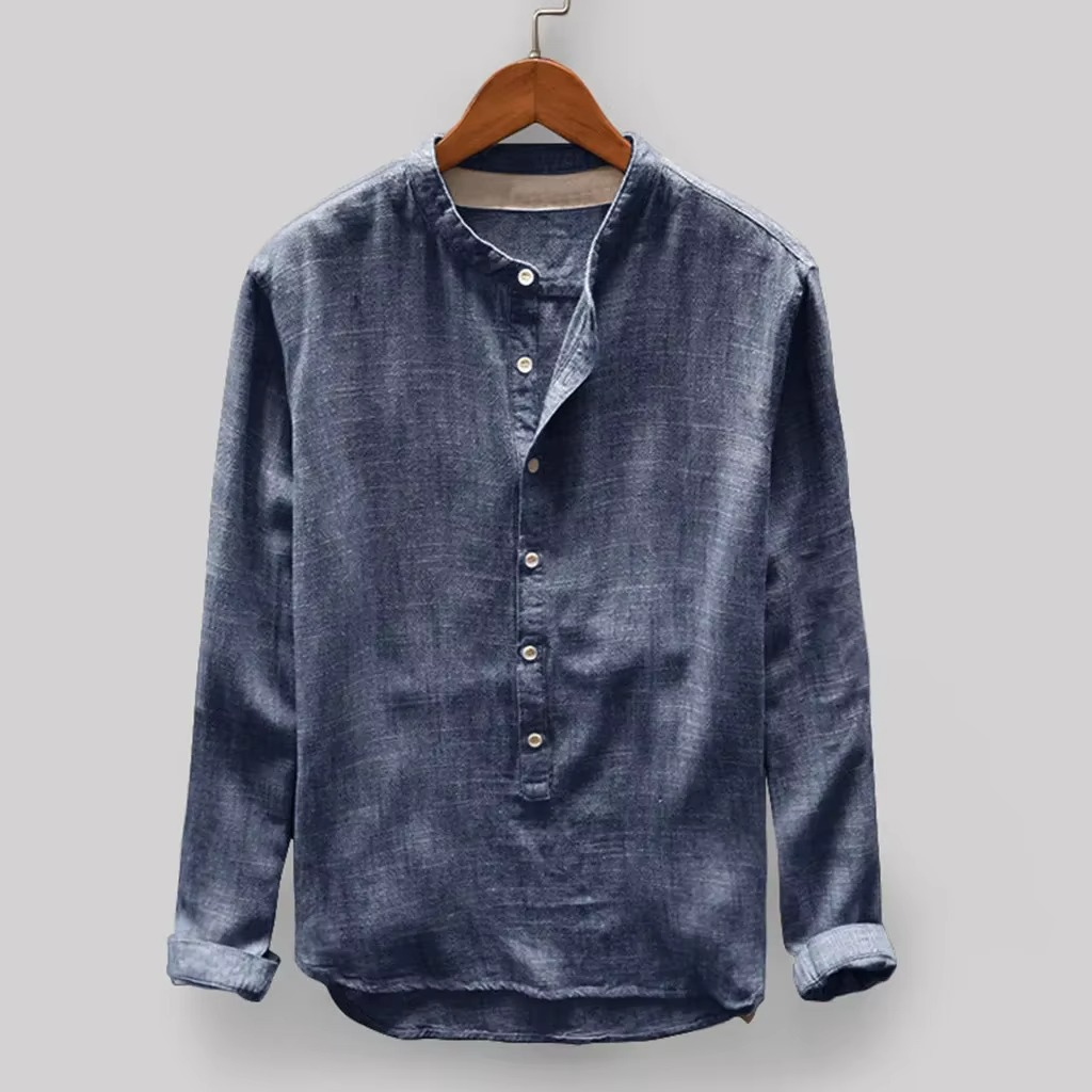 Men’s Cotton Linen Long Sleeve Shirt – Breathable Casual Smart Button Shirt for Work & Weekend