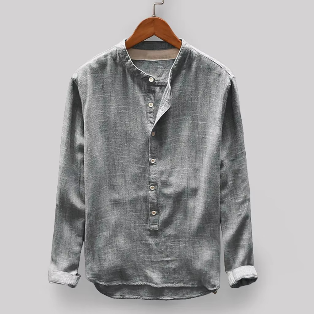Men’s Cotton Linen Long Sleeve Shirt – Breathable Casual Smart Button Shirt for Work & Weekend