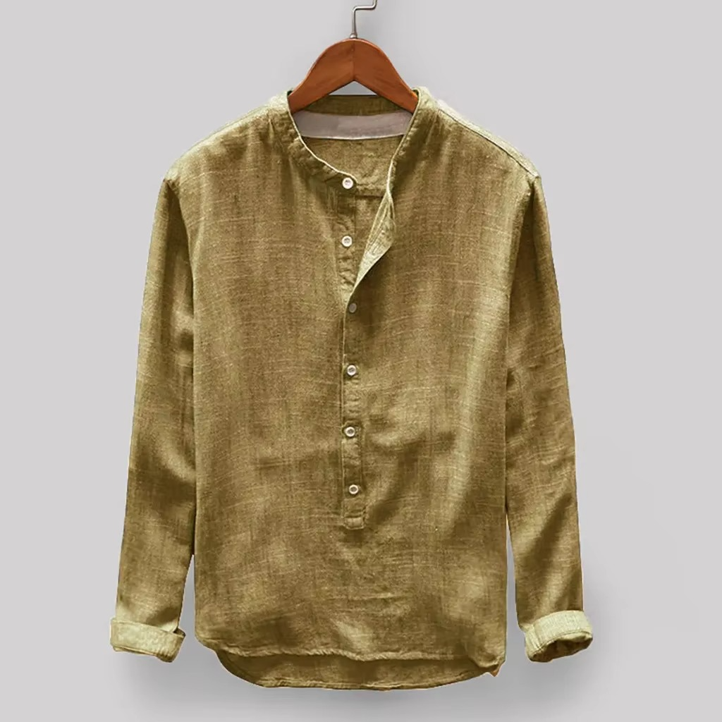 Men’s Cotton Linen Long Sleeve Shirt – Breathable Casual Smart Button Shirt for Work & Weekend