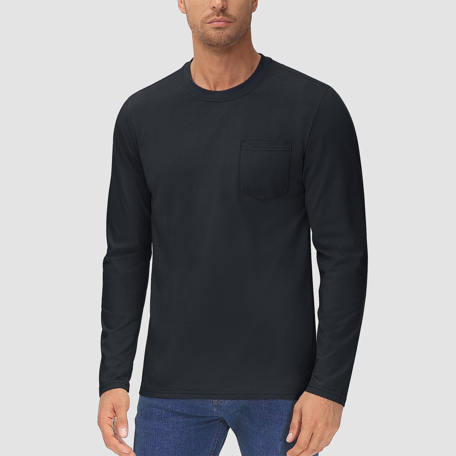 Men’s Crew Neck Cotton T-Shirt with Chest Pocket – Breathable Everyday Essential