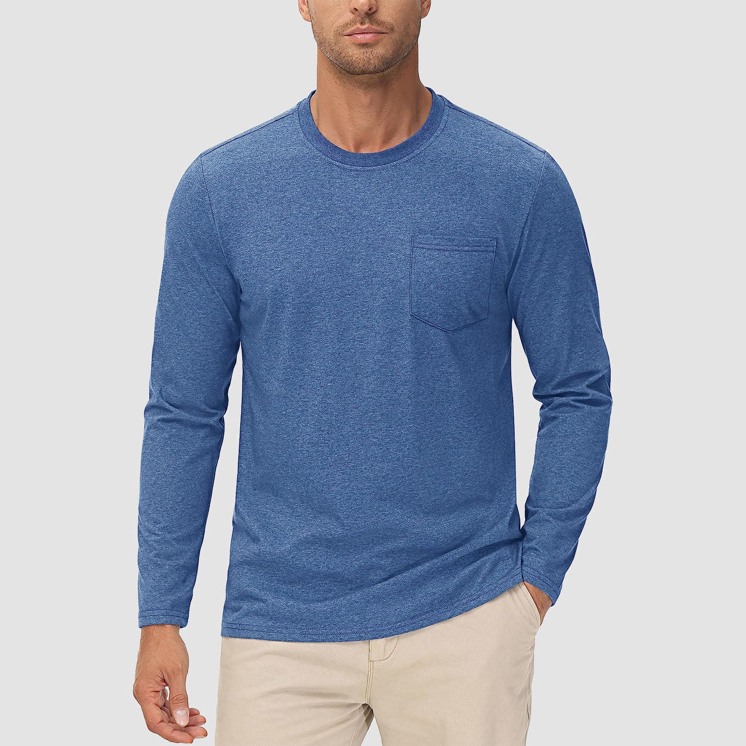 Men’s Crew Neck Cotton T-Shirt with Chest Pocket – Breathable Everyday Essential