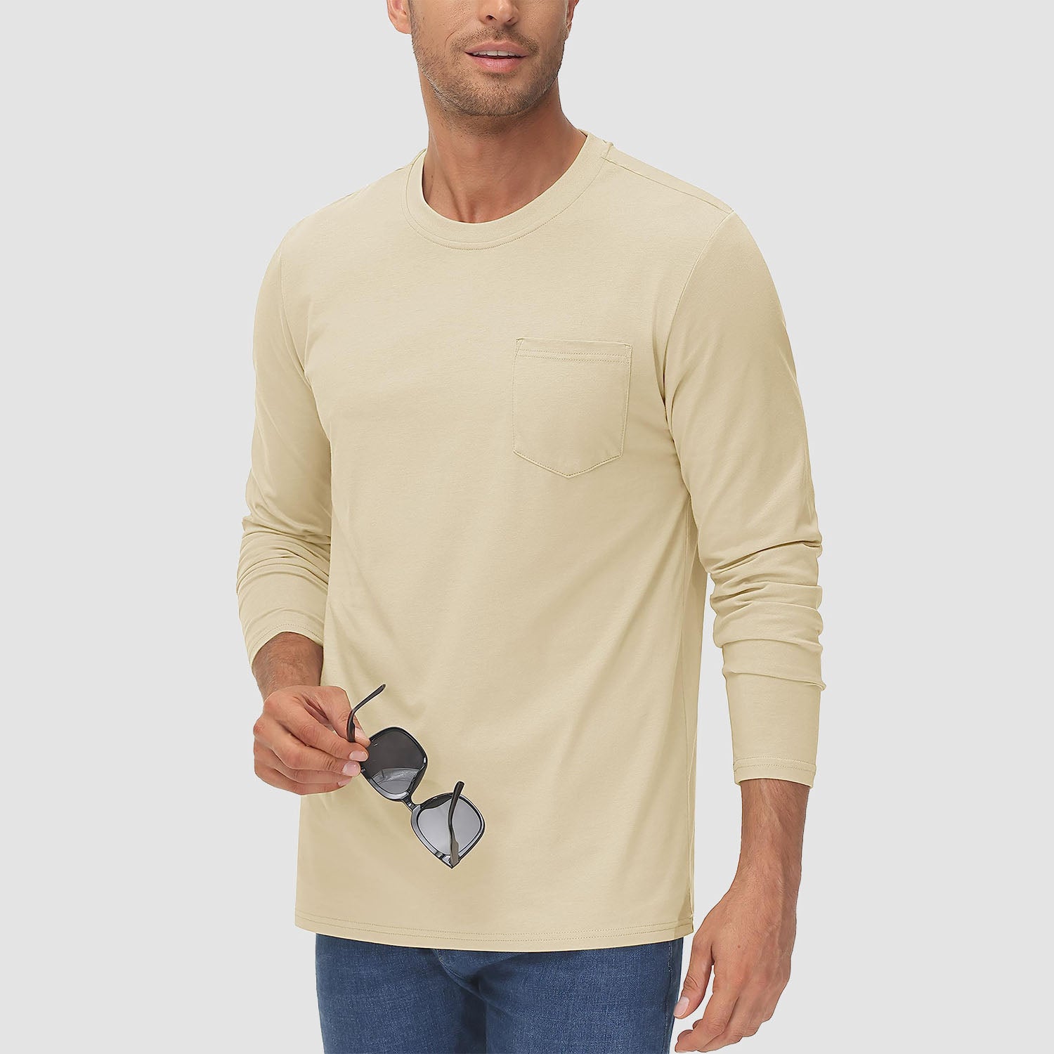 Men’s Crew Neck Cotton T-Shirt with Chest Pocket – Breathable Everyday Essential