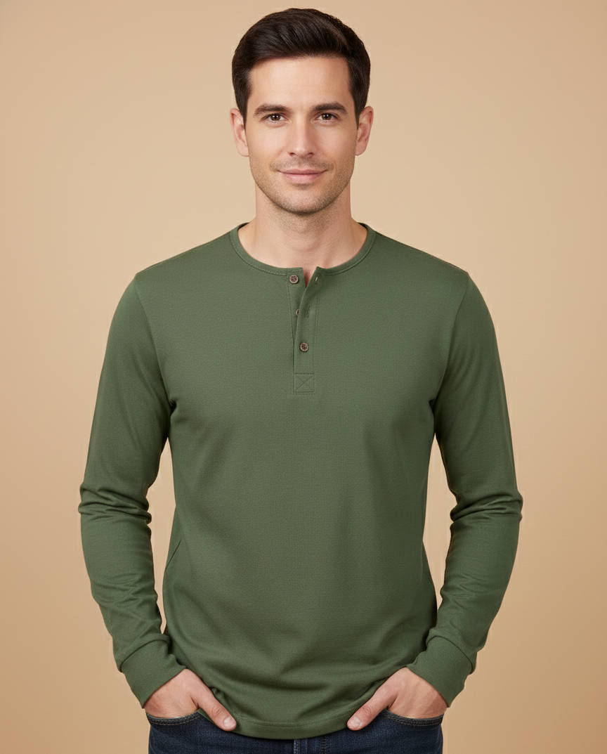 Men’s Classic Cotton Long Sleeve Henley Shirt – Three Button Casual Lightweight Pullover